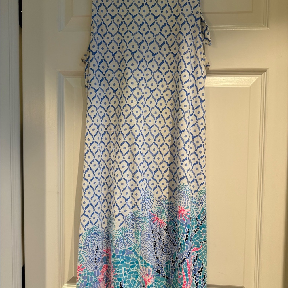 Lilly Pulitzer White and Blue Patterned Dress with Pink & Teal Accents - Picture 2 of 4